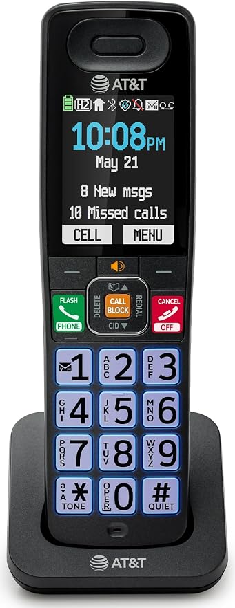 AT&T DECT 6.0 Additional Handset for BL108 Series, No Phone Jack Needed, Smart Call Blocker, Bluetooth Connect to Cell, Caller ID Announce | BL108-0