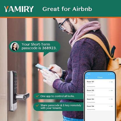 Yamiry Smart Door Lock, Biometric Fingerprint, Keyless Entry, App Control, 6 Ways to Unlock, DIY Installation (Silver)