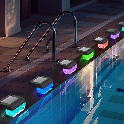 Herzila Solar Step Lights Outdoor, 8 Pack RGB Color Changing Christmas Solar Fence Lights, Waterproof Deck Lights for Outside, Step, Fence, Deck, Stair, Pool and Yard