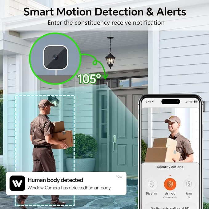 3MP Window Security Camera, Through Glass Indoor 2.4GHz WiFi Camera