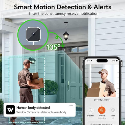 3MP Window Security Camera, Through Glass Indoor 2.4GHz WiFi Camera