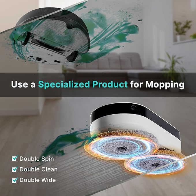 EVERYBOT EDEG2 Robot Mop Cleaner for Hard Floors, Dual Spin Powerful Mopping Removes Dust & Stains, Quiet Fast Cleaning, Slim Design for Under Furniture, Remote Control Included (No Wi-Fi/APP)