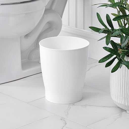iDesign Small Round Plastic Bathroom Trash Can - Ideal for Bathroom or Office - White - Made in USA