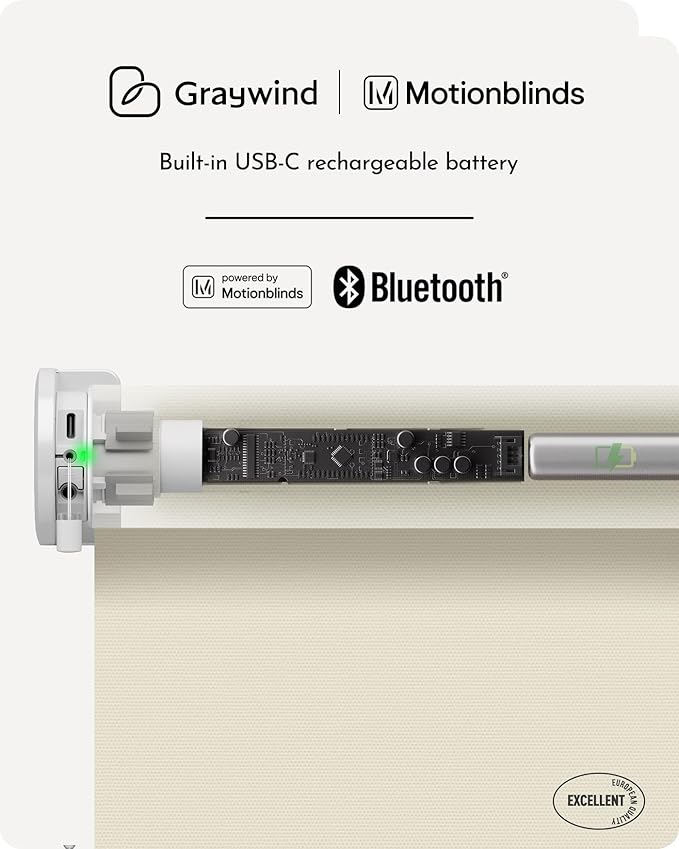 Graywind Smart Roller Shades 100% Blackout Window Blinds with APP Control Customized Automatic Shades for Home and Office(26" Wx72 H,Beige)