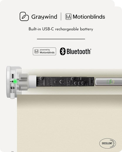 Graywind Smart Roller Shades 100% Blackout Window Blinds with APP Control Customized Automatic Shades for Home and Office(26" Wx72 H,Beige)