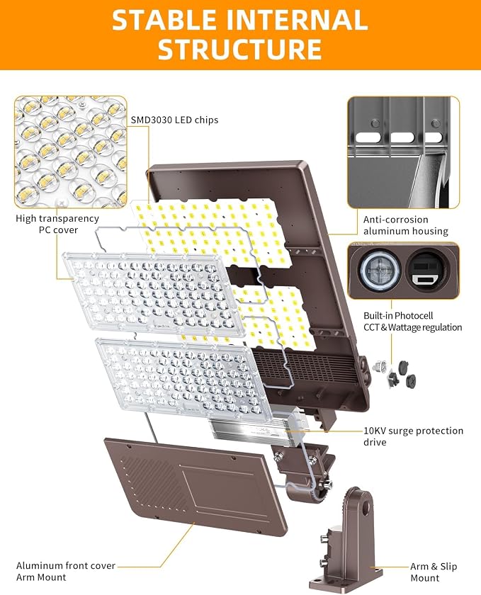 LED Parking Lot Light 320W 256W 192W Adjustable, UL Listed LED Shoebox Light 5700K 5000K 4500K Tunable, 48000LM Commercial Street Area Light with Photocell, IP65 Outdoor Stadium Lights, AC100-277V