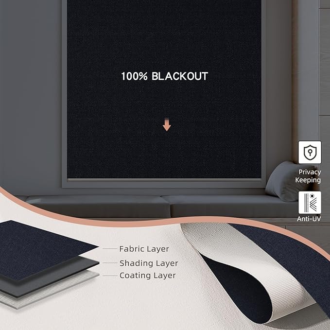 Motorized Roller Shade: 100% Blackout, Electric Blinds with Remote, Compatible with Alexa/Google Home/Apple Homekit, Customized Size, Noir Onyx Black