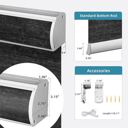 SmartWings Motorized Light Filtering Shades, Work with Matter Homekit Z-Wave Zigbee Alexa Google, 50% Blackout PVC Free Smart Blinds for Windows Cordless Window Shades with Remote Customized, Black