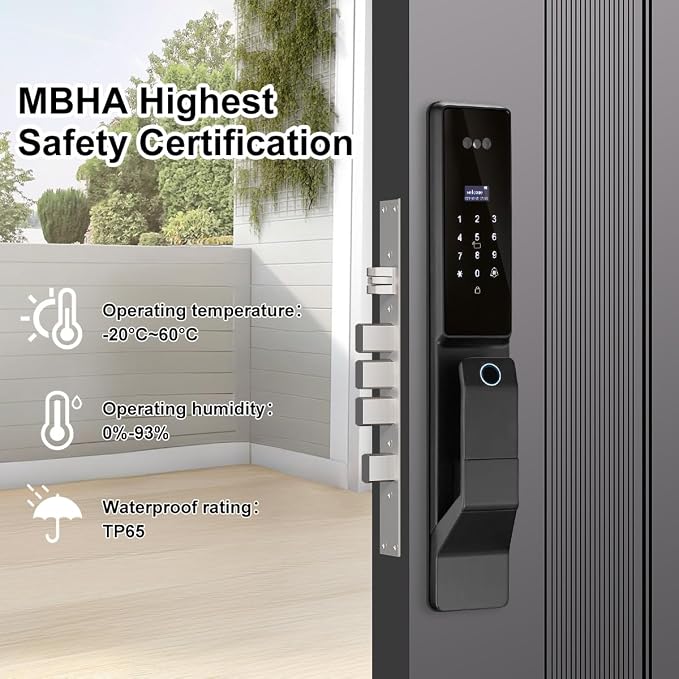 3D Facial Recognition Smart Door Lock with Palm Vein Recognition, 8-in-1 Keyless Entry System, High-Definition Video Screen, Fingerprint, Ic Card, App-Based Remote Unlocking, Wi-Fi, Auto-Lock