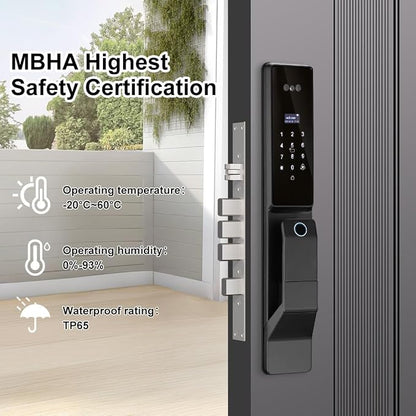 3D Facial Recognition Smart Door Lock with Palm Vein Recognition, 8-in-1 Keyless Entry System, High-Definition Video Screen, Fingerprint, Ic Card, App-Based Remote Unlocking, Wi-Fi, Auto-Lock