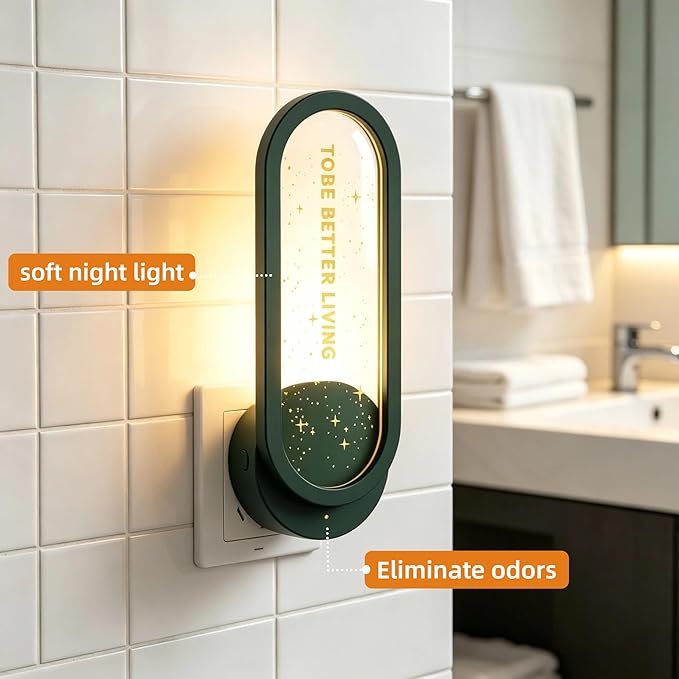 Mini Plug-in Air Purifier with Night Light, Quiet Odor Eliminator for Bathroom Pantry Pet Area, Small Space Air Cleaner (Green)