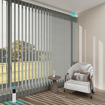 Motorized Sheer Vertical Blinds with Remote, Light Filtering Vertical Blind Sliding Door Blinds Remote Control Blinds for Sliding Glass Door Customize(Elegant Light Grey)