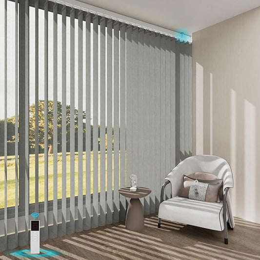 Motorized Sheer Vertical Blinds with Remote, Light Filtering Vertical Blind Sliding Door Blinds Remote Control Blinds for Sliding Glass Door Customize(Elegant Light Grey)