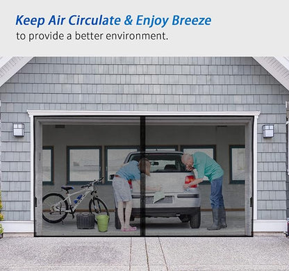 Garage Door Screen For 1 Car 12x7FT, Magnetic Screen Garage with Retractable Fiberglass Mesh and Heavy Duty Weighted Bottom, Easy Assembly & Pass, Hands Free Screen Door w/ 40 Magnets for Garage/Patio