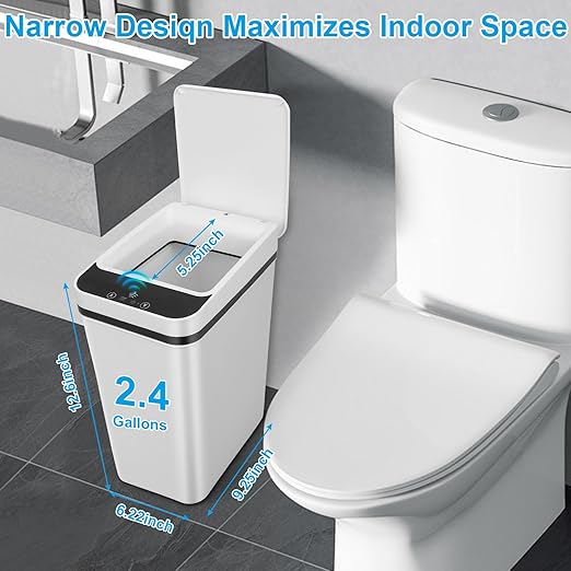 2 Pack Bathroom Trash can,Smart Touchless Trash Can,Automatic Motion Sensor Trash Bin with Lid,2.4 Gallon Garbage Can, Kitchen, Bathroom, Office, Bedroom Trash can (Black+White)