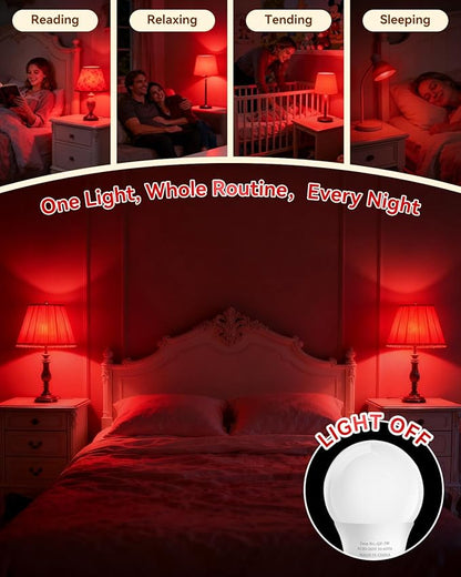BoRccdit 670nm Red Light Bulbs for Sleep, Lab-Certified Deep Red Light Bulb 100% Blue Light Blocking, A15 7W Dim Red LED Night Light Bulb for Bedroom, Baby Nursery, Read (2PK, White Shell, Red Glows)