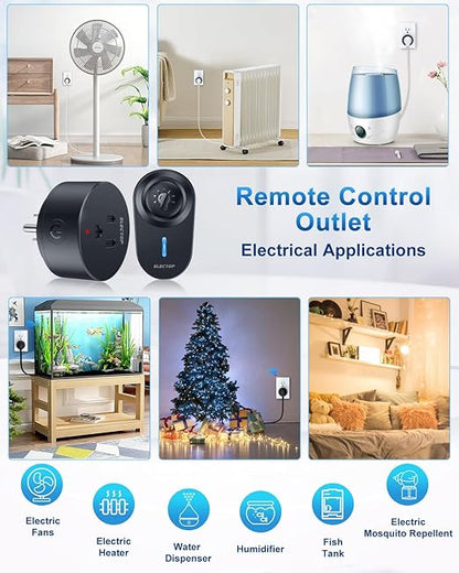 Remote Control Outlet, ELECTOP 15A/1500W Wireless Outlet Power Switch, No Wire Long Range Electrical Switch Plug On/Off for Lights, Fans, Christmas Lights, Household Appliance, 4000V Anti Surge Black