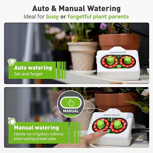 RAINPOINT Beginner-Friendly Automatic Plant Waterer Indoor for Pot Plant Adjustable Water Output,Battery Powered Outdoor IP54 Waterproof Easy-Setup Drip Irrigation System Device Kit Water 10-15 Plants