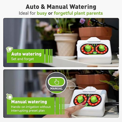 RAINPOINT Beginner-Friendly Automatic Plant Waterer Indoor for Pot Plant Adjustable Water Output,Battery Powered Outdoor IP54 Waterproof Easy-Setup Drip Irrigation System Device Kit Water 10-15 Plants