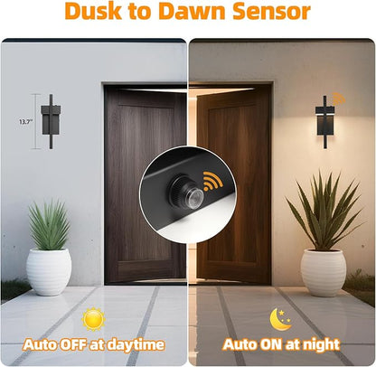 tewei LED Outdoor Wall Sconce Dusk to Dawn Outdoor Lighting, Modern Exterior Lighting Fixtures, Black LED Front Porch Lights Outside Wall Mount Lights for House, Hallway, Warm White 3000K, 1 Pack