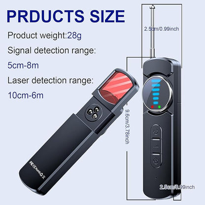 Hidden Camera Detector, AI Anti Spy Bug Detector with RF Signal Scanner, WiFi Finder, GPS Tracker Detector, Listening Device Finder, 6-in-1 Portable for Travel Hotel Bathroom Car Office (Black)