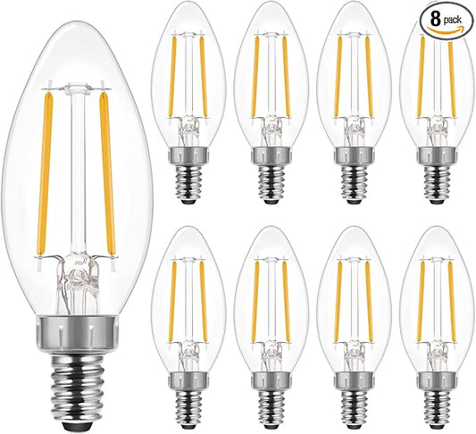 E ENERGETIC LIGHTING LED B10 Candelabra Light Bulbs 60W Equivalent, Soft White 2700K, 500 Lumen, E12 Base, Chandelier LED Edison Bulbs, Dimmable, 8 Pack