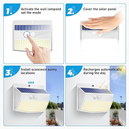 Peasur Solar Outdoor Lights, [8 Packs] Motion Sensor Security Lights with 3 Lighting Modes Wall Lights Waterproof Solar Powered Lights for Garden Yard,White