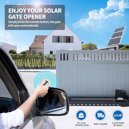 TOPENS DK1000S Solar Sliding Gate Opener Rack Drive Automatic Gate Motor for Heavy Driveway Slide Gates Up to 1800 Pounds, Electric Gate Operator Battery Powered with Solar Panel Remote Control Kit