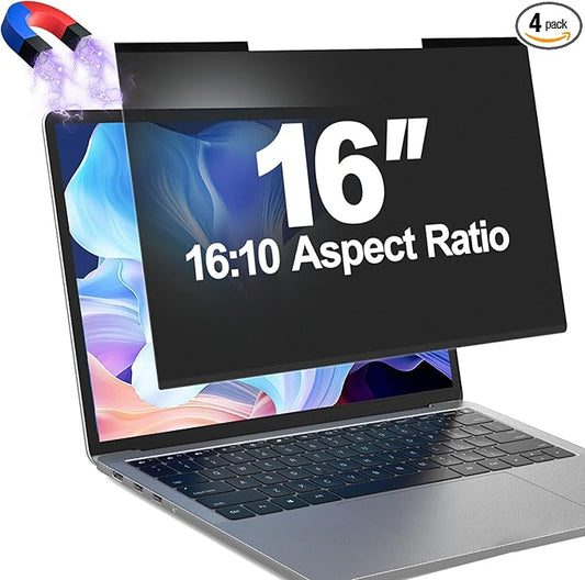 Magnetic Laptop Privacy Screen Filter 16 Inch for 16:10 Computer Monitor, Removable Anti Blue Light Privacy Shield, Anti-Glare Protector Compatible with Dell Hp Asus Lenovo