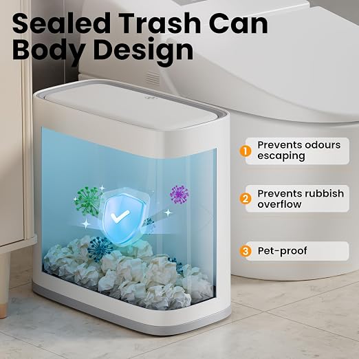 Bathroom Trash Can with Lid and Wheels, 2.6 Gallon/10L Small Garbage Can
