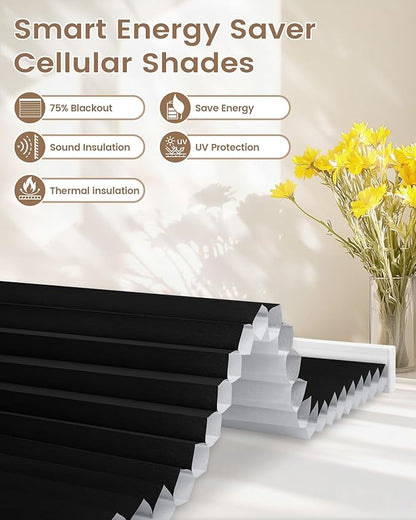 Kincmo Motorized Cellular Shades, Custom Motorized Blinds with Remote, Cordless Smart Electric Honeycomb Blinds Work with Apple HomeKit, Alexa, Google (75%-Blackout-Single-Cell Black)