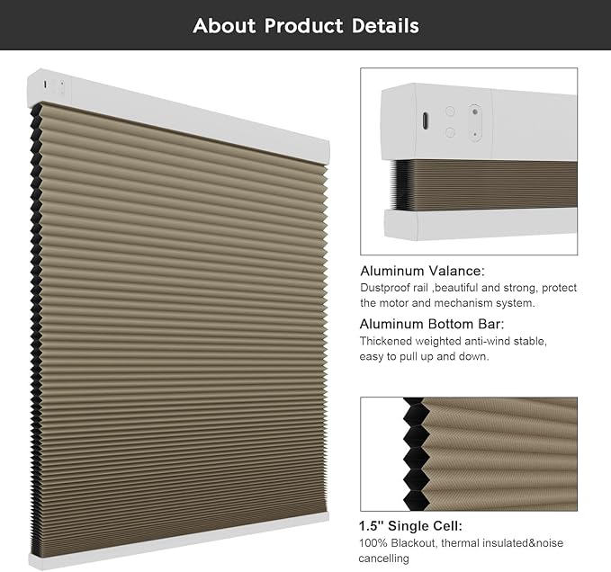 Changshade Motorized Cellular Shades with Remote Control Automatic for Indoor Windows Doors, Smart Blackout Blinds Auto Electric Power, Custom Size Honeycomb Blind Work with Alexa, Google Home, Brown
