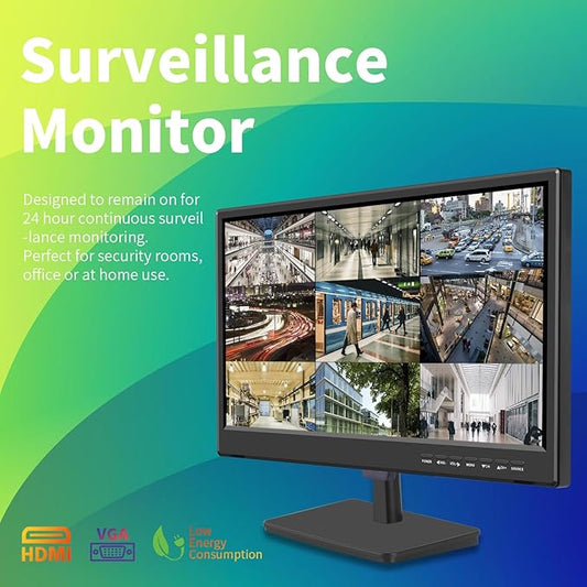 Jexiop 19” Security Monitor,Small Surveillance Monitor HDMI VGA and BNC Input,Computer Monitor with Speakers for CCTV DVR Office and Home Security Camera System Surveillance