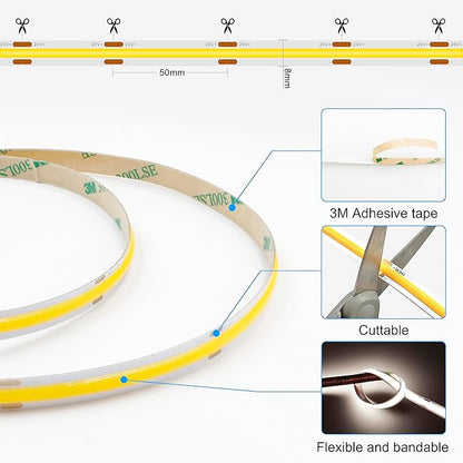AXMOTUT 32.8ft COB LED Strip Light White, High Bright LED Strips with 320LEDs, RF Remote and UL Power Supply, 4000K Dimmable LED Lights for Bedroom,Kitchen, DIY Home Decoration, 2 Rolls of 16.4ft