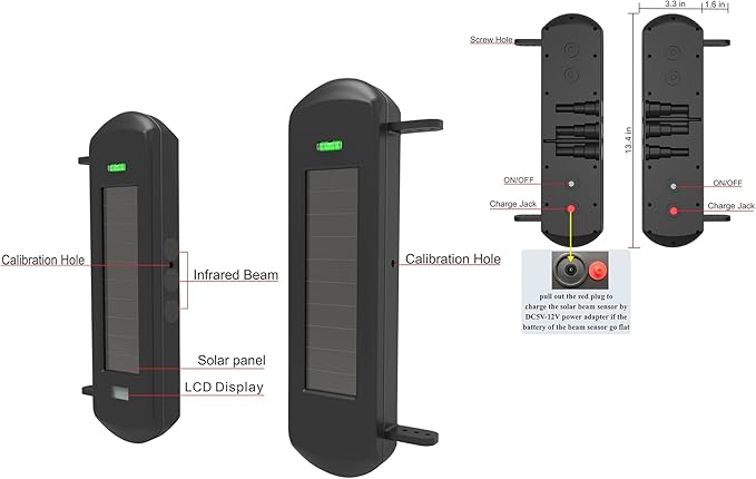 HTZSAFE Solar Wireless Driveway Alarm System-1/2 Mile Long Transmission Range-300 Feet Wide Sensor Range-No Wiring No Need Replace Battery-Outdoor Weatherproof Security Perimeter Alert System KIT