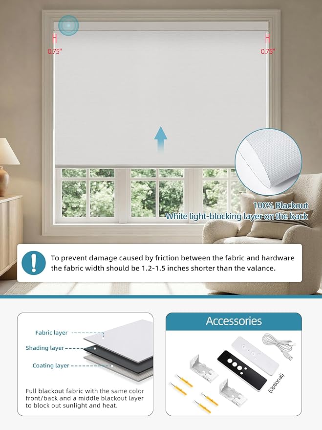 SmartWings Motorized Smart Blinds with Remote, Custom Automatic 100% Blackout Roller Shade Compatible with Alexa/Homekit/Google, Electric Smart Blinds for Indoor Windows, Essential White