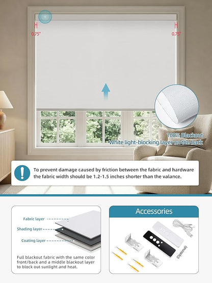 SmartWings Motorized Smart Blinds with Remote, Custom Automatic 100% Blackout Roller Shade Compatible with Alexa/Homekit/Google, Electric Smart Blinds for Indoor Windows, Essential White