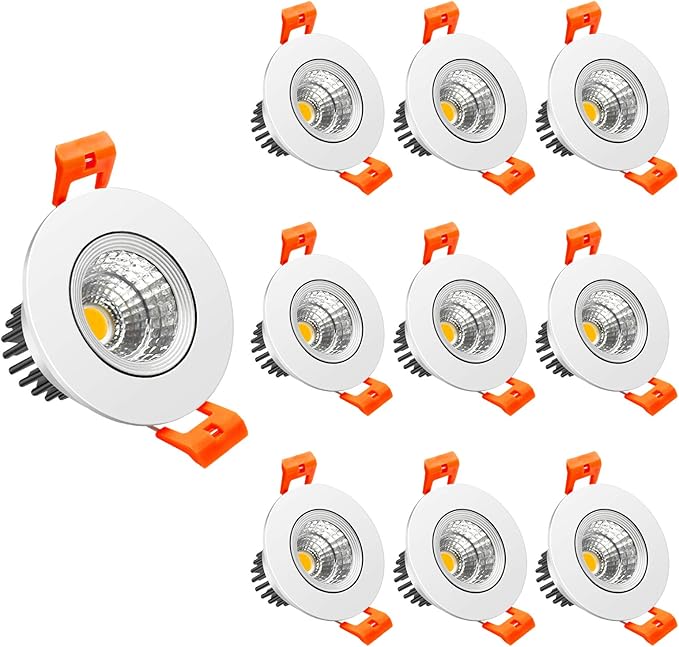 LightingWill 2inch LED Dimmable Downlight, 3W COB Recessed Ceiling Light, Natural White 4000K-4500K, CRI80, 25W 220LM Halogen Bulbs Equivalent, White (10 Pack)