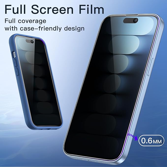 JETech Privacy Full Coverage Screen Protector for iPhone 15 Plus 6.7-Inch, Black Edge Anti-Spy Tempered Glass Film with Easy Installation Tool, Case-Friendly, 2-Pack