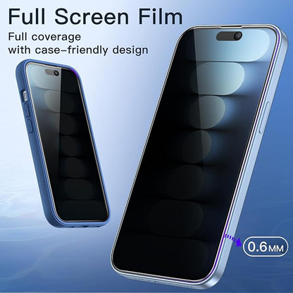 JETech Privacy Full Coverage Screen Protector for iPhone 15 Plus 6.7-Inch, Black Edge Anti-Spy Tempered Glass Film with Easy Installation Tool, Case-Friendly, 2-Pack