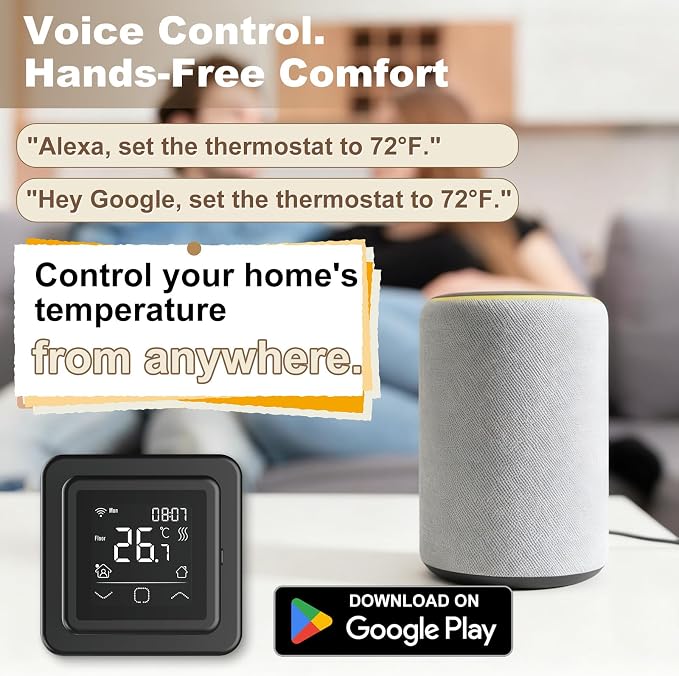 HEATIT Smart Programmable Floor Heating Thermostat, Touchscreen Black