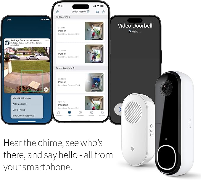 Arlo Video Doorbell 2K + Chime 2 (2nd Gen, Latest Release), Wireless or Wired Option, 2-Way Audio, Night Vision, H (Renewed)