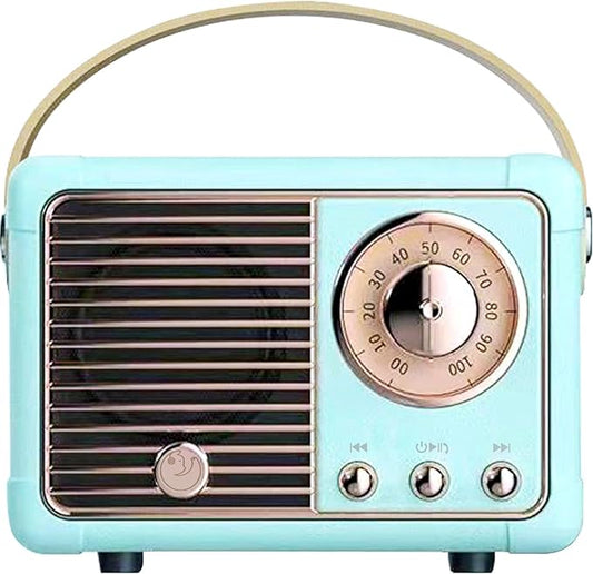 Retro Bluetooth Speaker, Mini Bluetooth Speaker Wireless, Hands-Free Call,400mA Battery, TF Card, Aux Line, for iOS Android Smartphone Home Office, Birthday Gift Ideas Blue