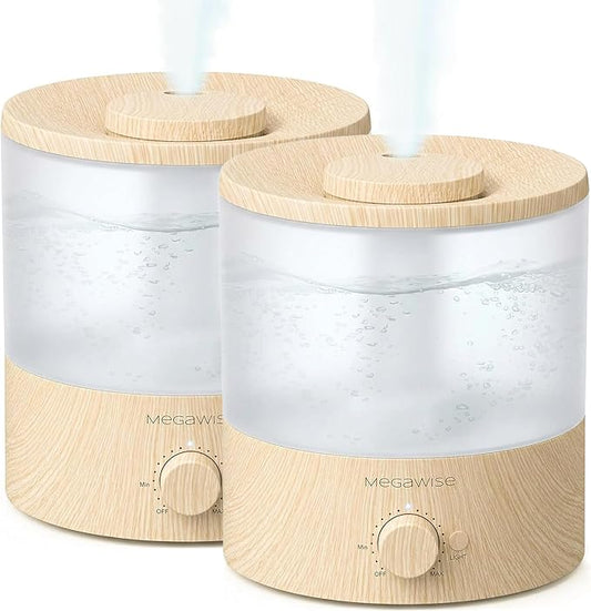 MEGAWISE 2 Pack1.8L Cool Mist Humidifier 2-Pack with 7 Color LED Lights, Adjustable Mist, Quiet Ultrasonic Humidifiers for Bedroom & Home