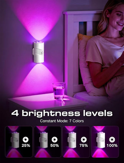 Rechargeable RGB Motion Sensor Night Light, Color Changing LED Night Light with Stick-on Magnet, 4-Level Adjustable Brightness, Nightlights for Bedroom, Bathroom, Hallway, Stairs, Closet, 1-Pack