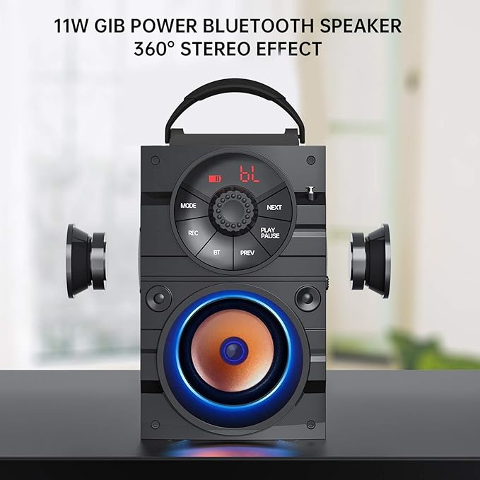 Portable Big Bluetooth Speakers with Light, Wireless with Subwoofer, FM Radio, LED Lights, EQ, Booming Bass, Bluetooth 4.2 Stereo Loud Outdoor/Indoor Retro, for Home, Camping, Travel, Black