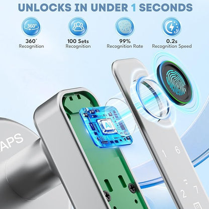 Fingerprint Door Lock, Door Locks for Bedroom, Keyless Entry Door Knob with Handle,Generate Passcode Remotely-Smart Door Lock for Apartment, Office (Silver 01)