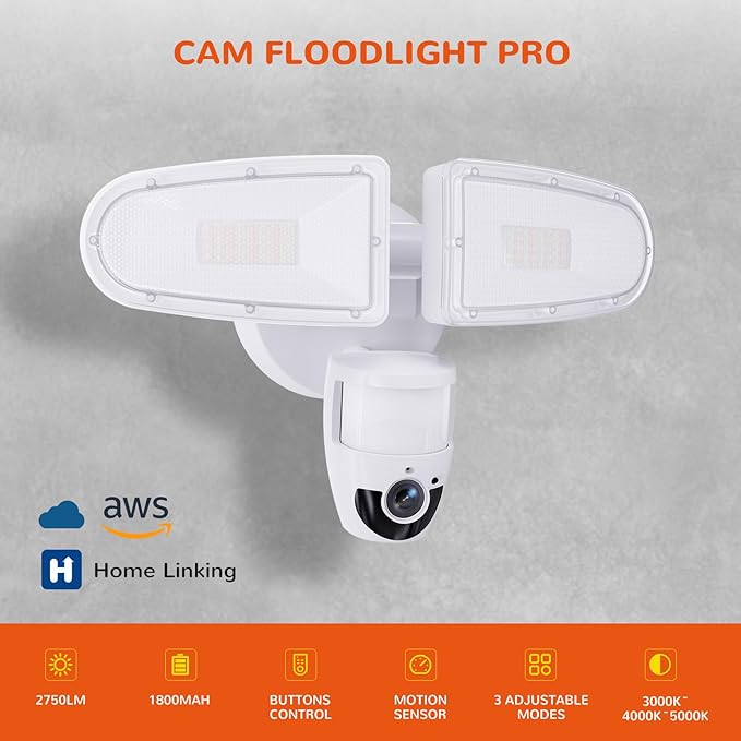 JJC Security Floodlight Camera Outdoor,1080P Smart Motion Sensor Outdoor Lights with Camera(4 Working Modes), 110dB Siren 25W 2200 Lumen Brightness, IP65 Weatherproof, 2-Way Talk