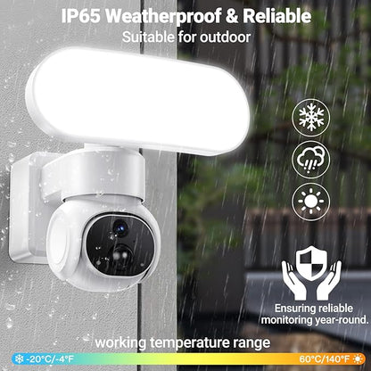 Cadrim 2K Outdoor Wireless Floodlight Security Camera-Solar Powered (64GB Local Storage), 360° Pan/Tilt AI Motion Tracking/ 1500LM Flood Light/ 2K Color Night Vision/ 2.4GHz WiFi