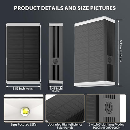 Solar Wall Light Outdoor , 3000/4000/6000K 3 Modes Dusk to Dawn Lighting Wall Sconce IP67 Waterproof Up and Down Solar Lights Outdoor Front Door Light for House, Garage, Porch, Doorway,Fence (1 PACK)